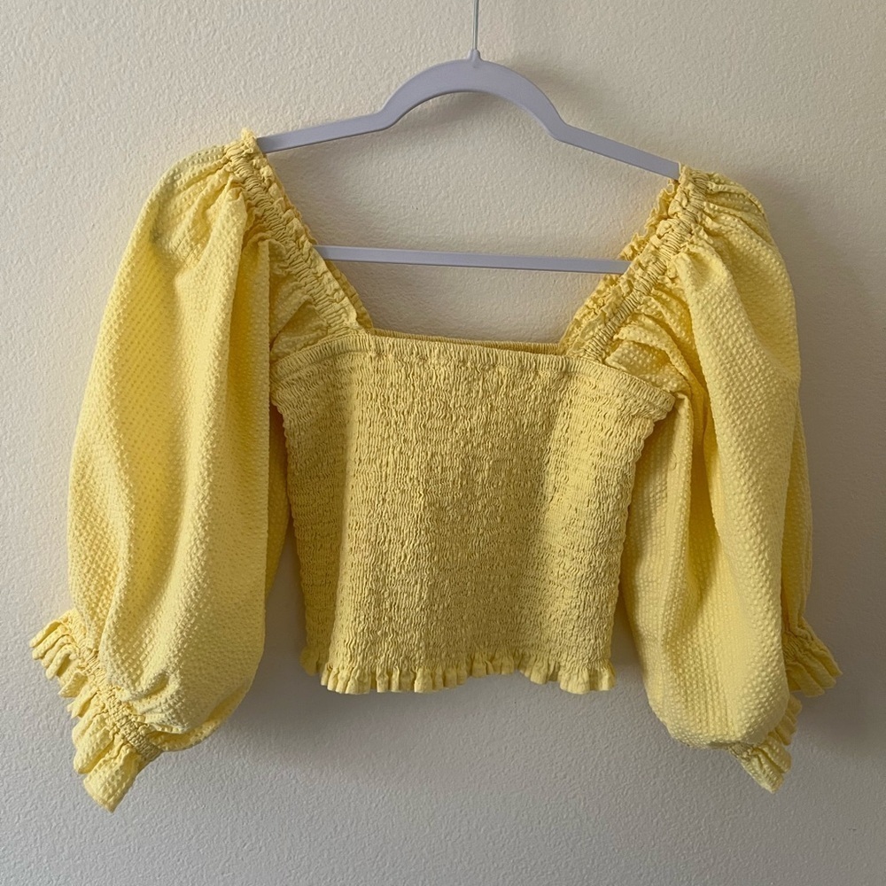 Billabong Smocked Stretch Balloon Sleeves Crop Top Size Med